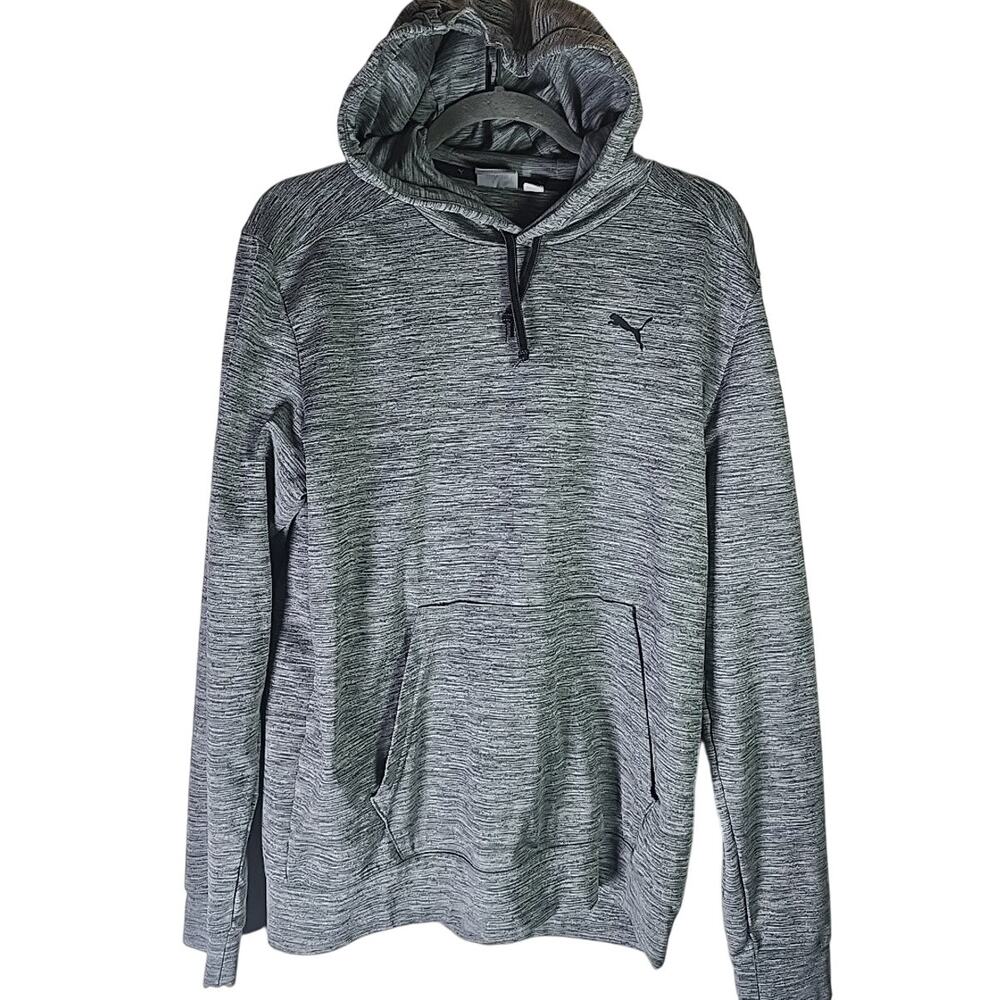 PUMA Pullover Kangaroo Pocket Hoodie Gray Stretch Mens Medium Casual